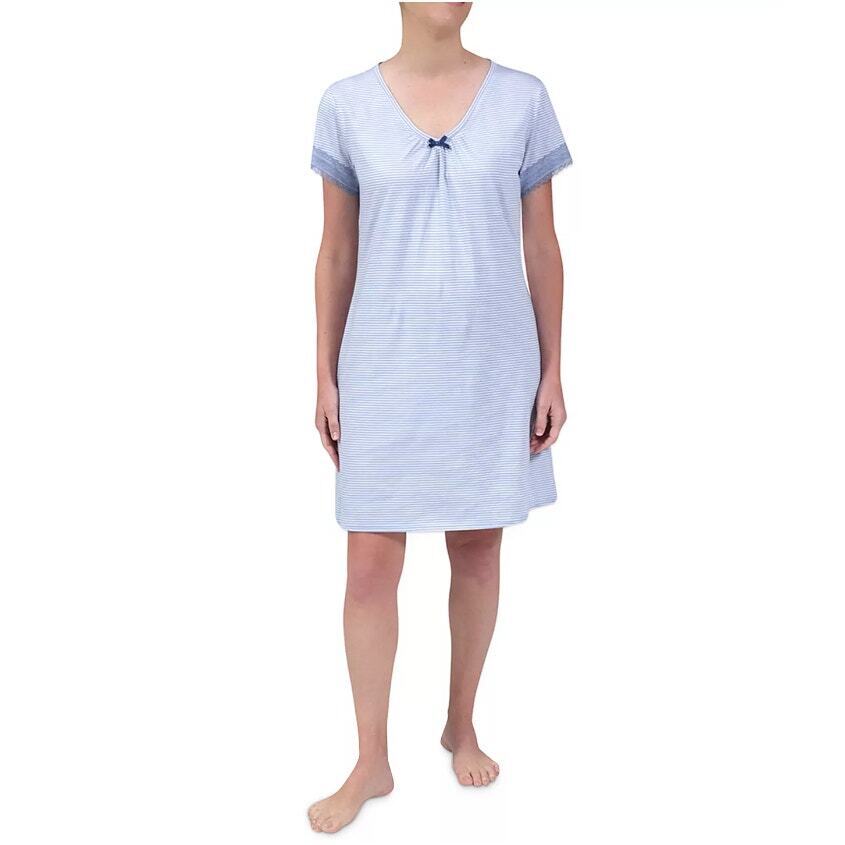 Miss Elaine Cotton Striped Nightgown Blue Small