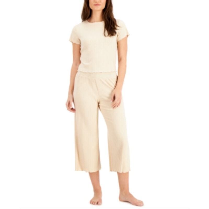 Alfani Women's Ribbed Capri Pajama Set Tan XS