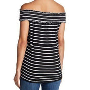 Max Studio Women's Black Striped Off-Shoulder Top
