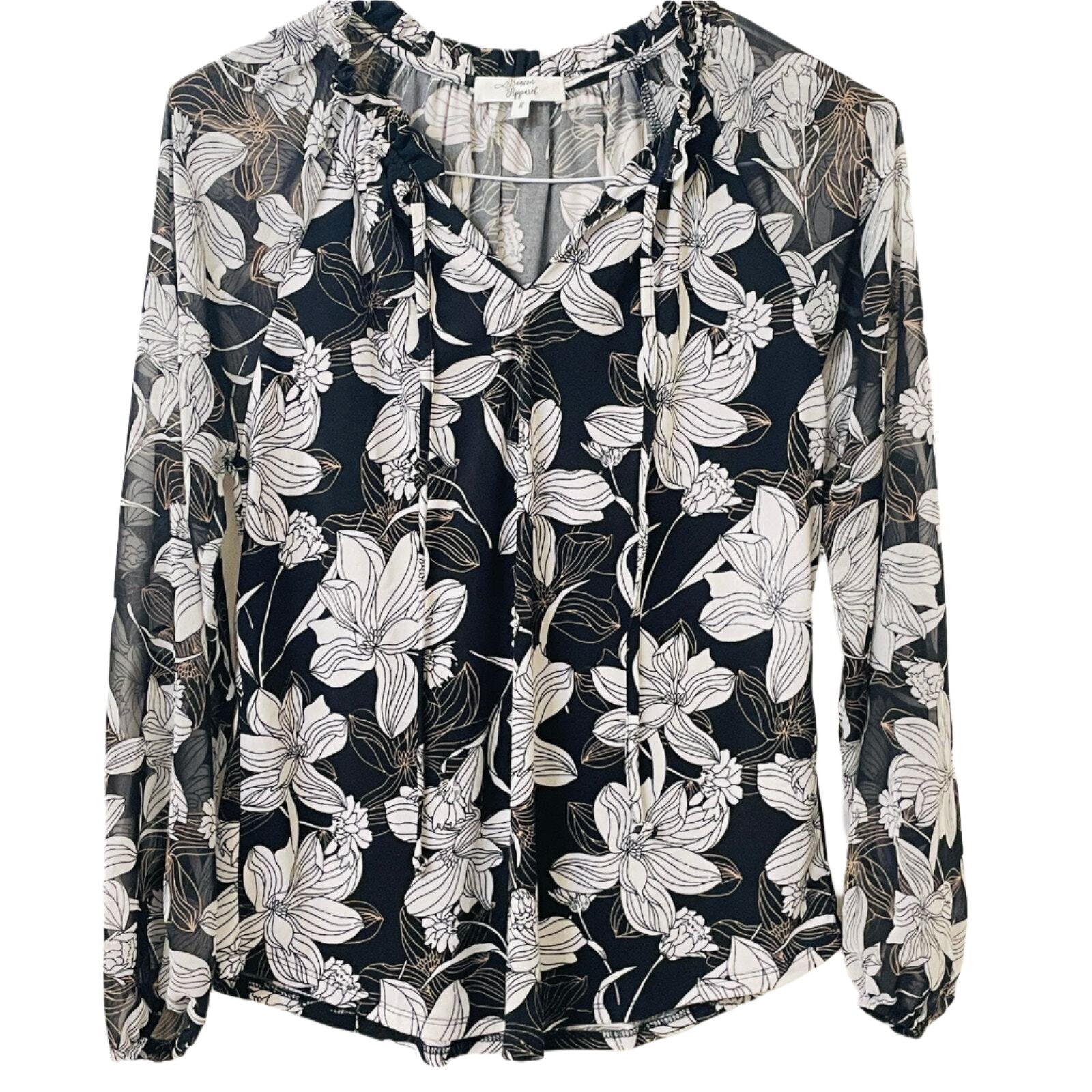 Beacon Apparel Women's Semi Sheer Floral Blouse - Medium
