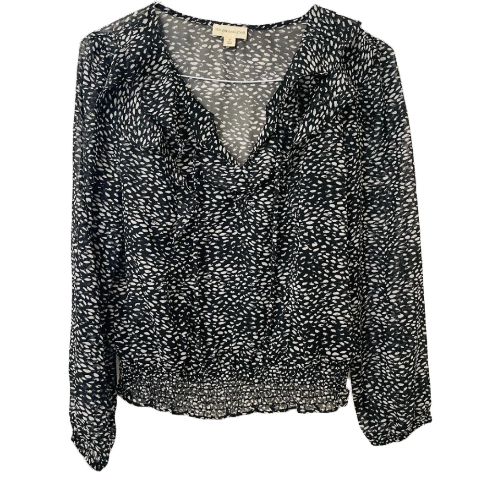 The General Good Women's Semi-Sheer Ruffle Blouse with Elastic Waist - Size Medium