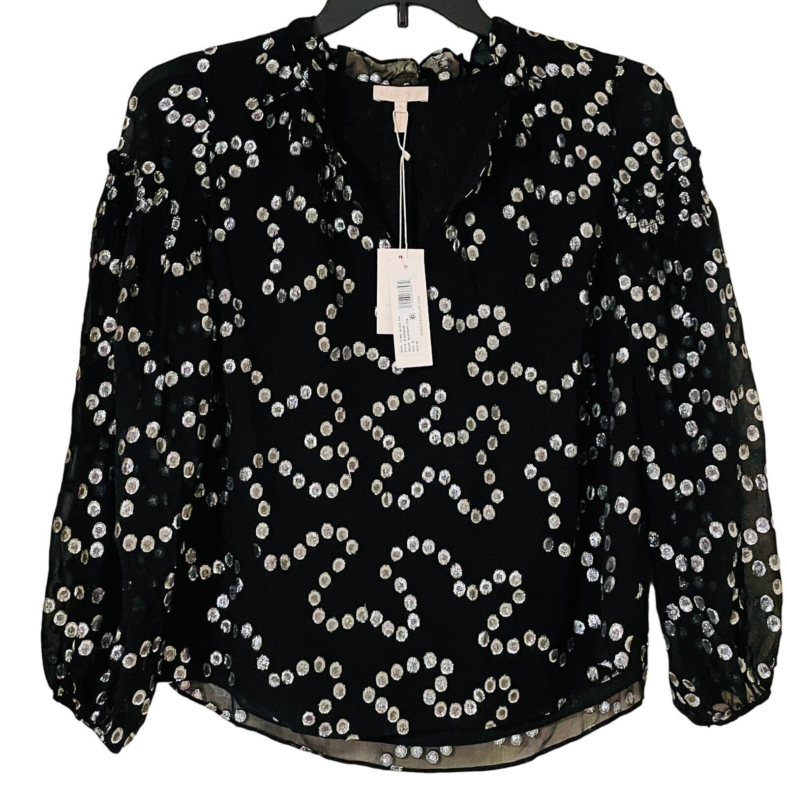 Rebecca Taylor Women's Metallic Chiffon Blouse – Size 6 – Black