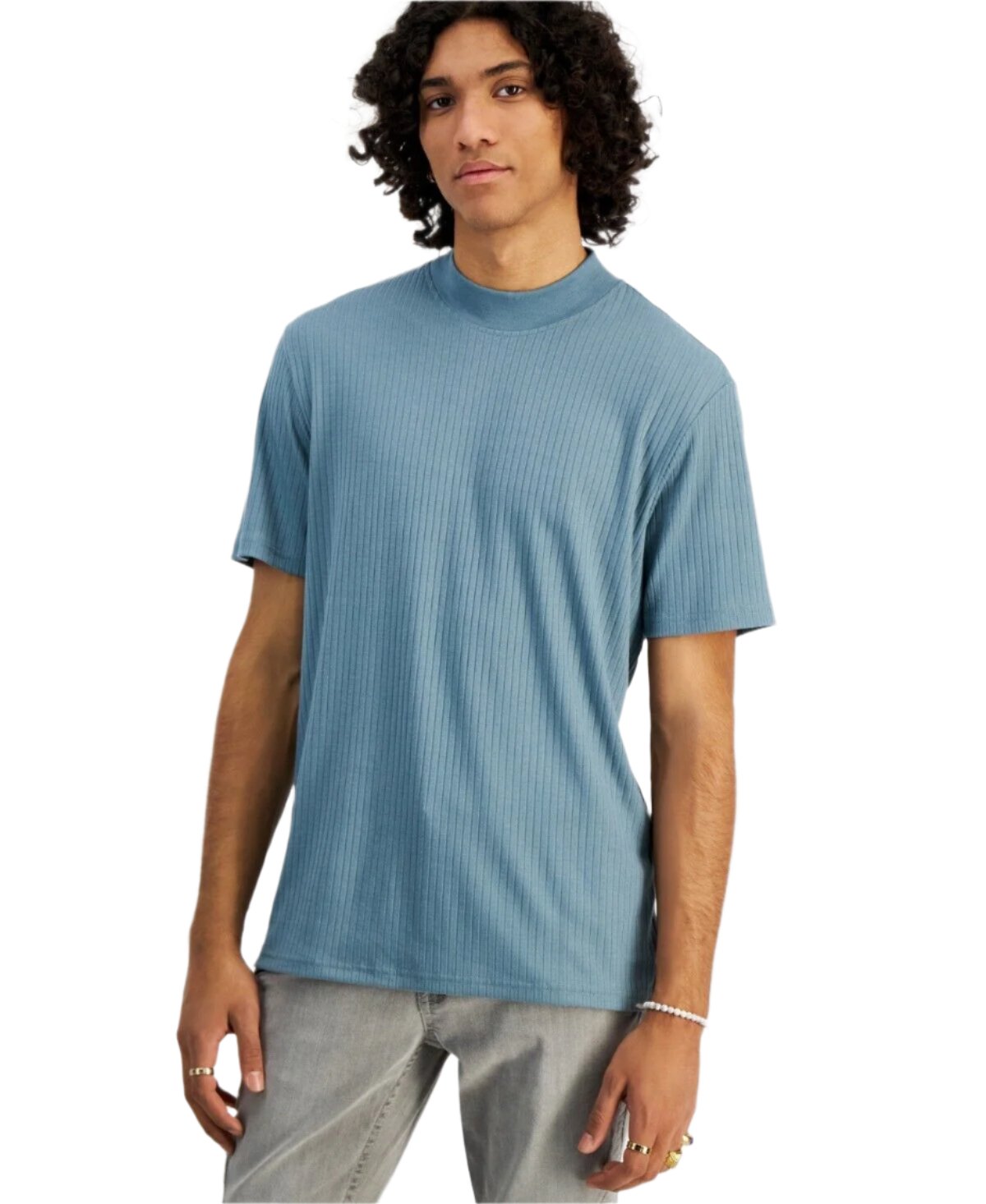 INC International Concepts Men's Ribbed-Knit Shirt, Blue - Medium