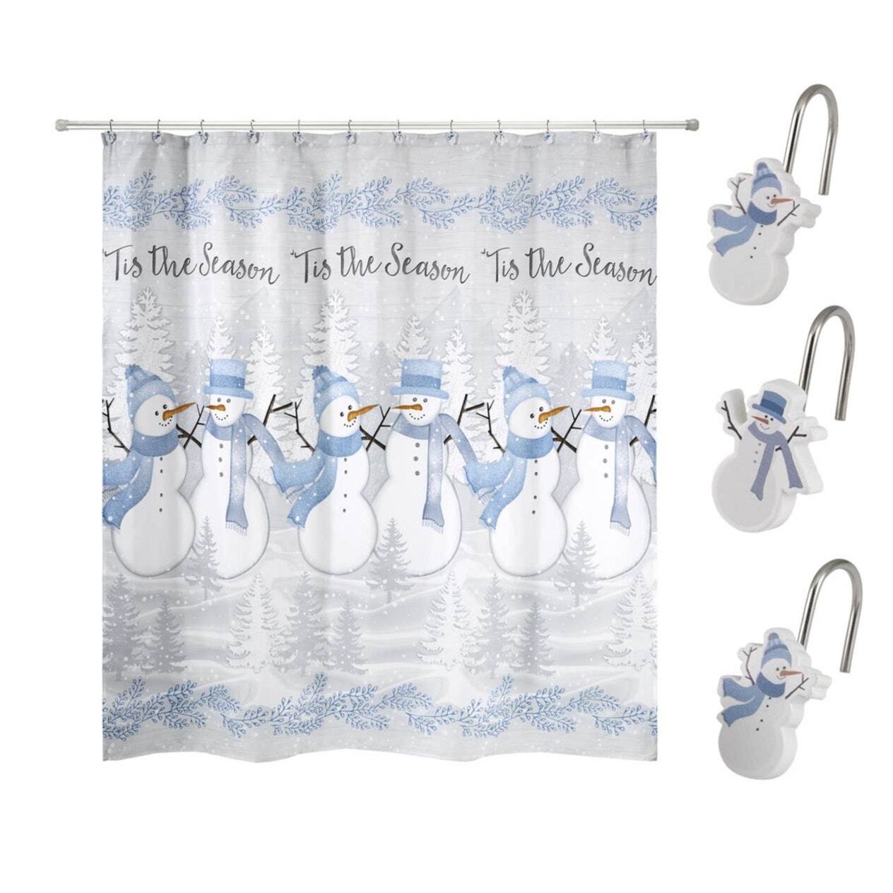 Avanti Frosty Friends "Tis The Season" Snowmen Fabric Shower Curtain Set