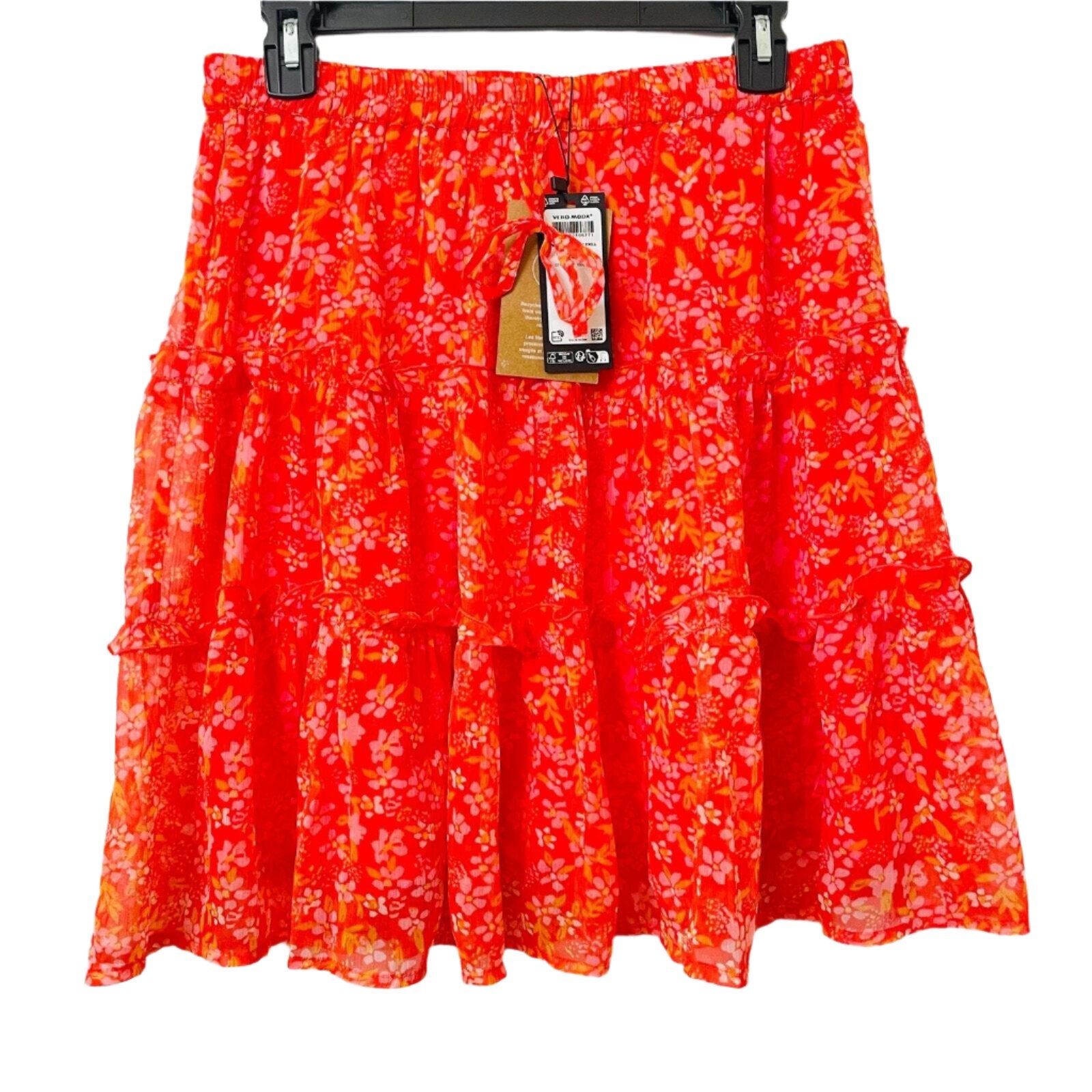 Vero Moda Women's Recycled Floral Ruffle Tiered Mini Skirt - Size Medium