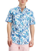 Club Room Men's White & Blue Floral Short-Sleeve Pocket Shirt, Blue - 2XL