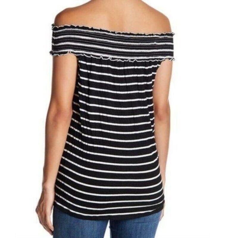 Max Studio Women's Black Striped Off-Shoulder Top