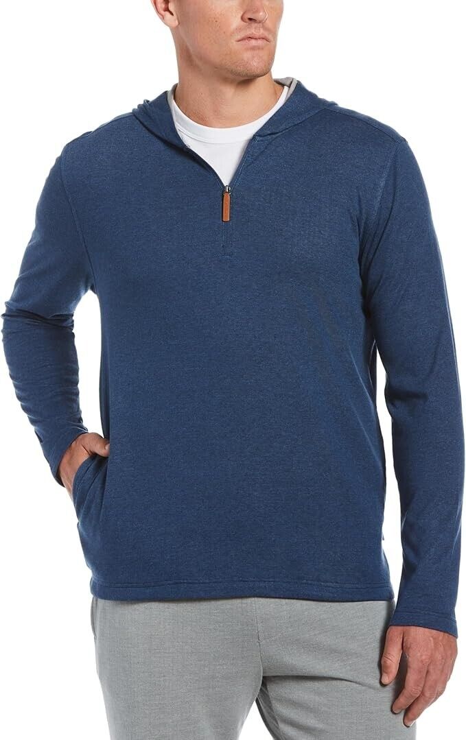 Cubavera Men's 1/4 Zip Heather Knit Hoodie, Blue - Large