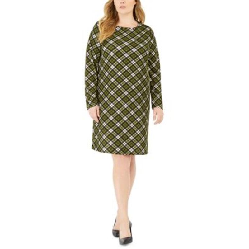 Michael Kors Women's Evergreen Plaid Long Sleeve Shift Dress - Size XS