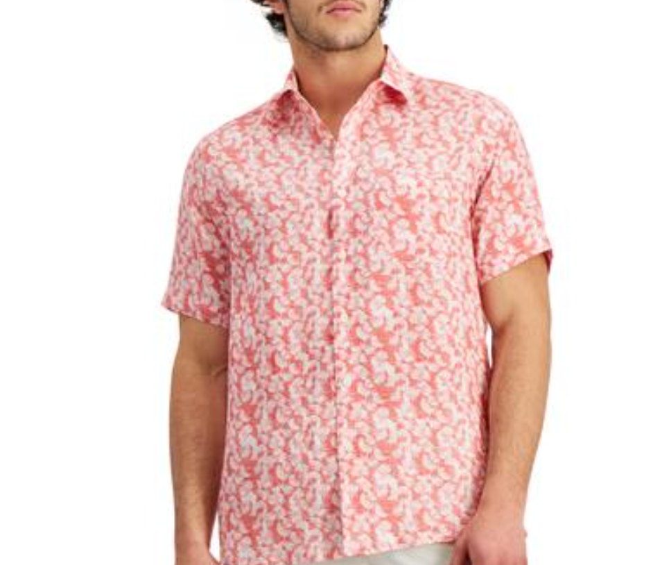 Club Room Palms Luxury Linen Mens Button Down Shirt - 2XL