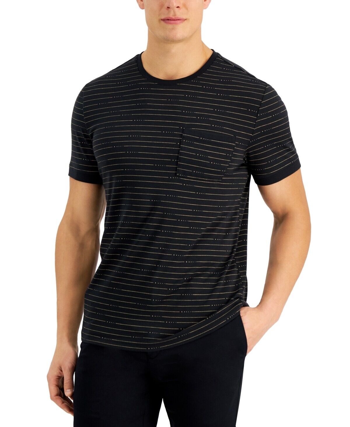 Alfani Men's Dotted Stripe Pocket T-Shirt Recycled Fibers, Black - Size 2XL