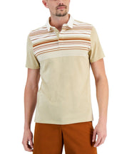 Alfani Men's Beige Short-Sleeve Sunset Stripe Polo Shirt, Beige - 2XL