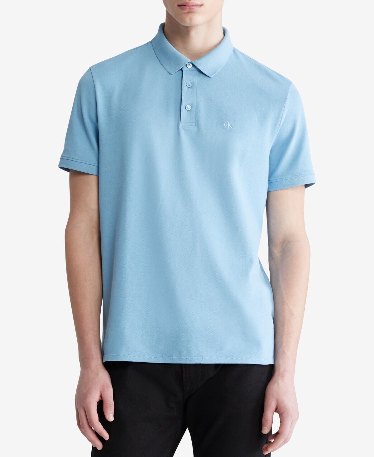 Calvin Klein Men's Pique Solid Polo Shirt, Blue - XS