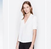 Joie Women’s Classic Short Sleeve Silk Blouse – White, V-Neck Tunic Top