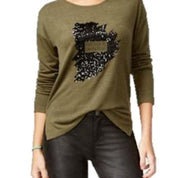 Oh! Mg Women's Green 3/4 Sleeve "Go Your Own Way" Sequined Sweater Top - Size Medium