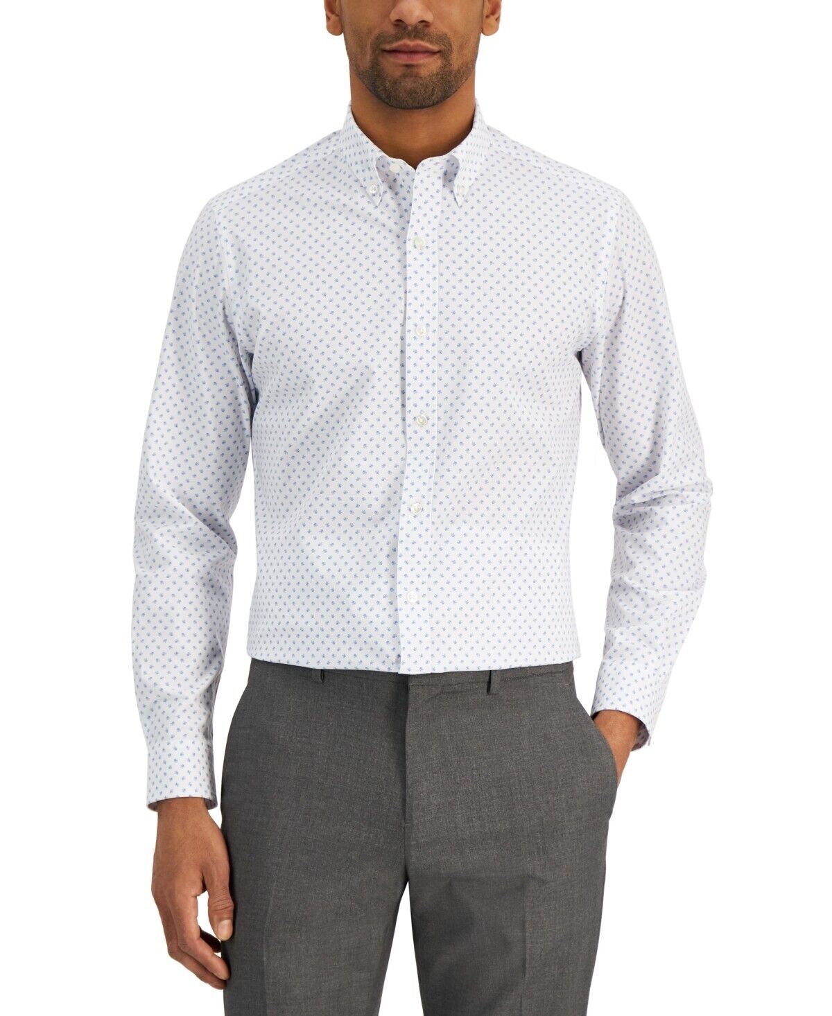 Club Room Men's Slim-Fit 4-Way Stretch Floral Dress Shirt, White - Medium