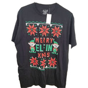 JEM Men's Black Short Sleeve Merry Elfin' Christmas Holiday Ugly T-Shirt - XL