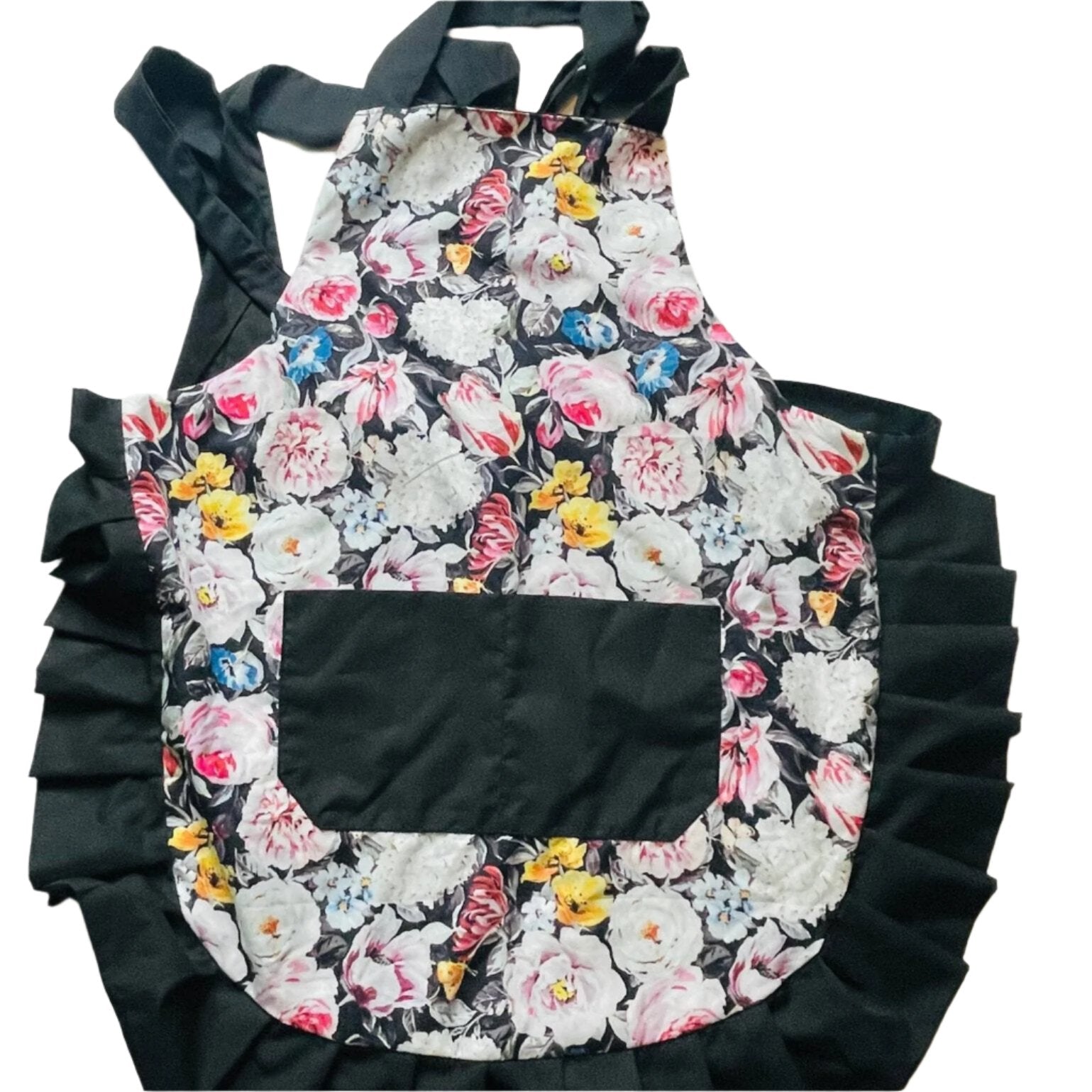 Women's Floral Apron with Pockets and Ruffle Trim