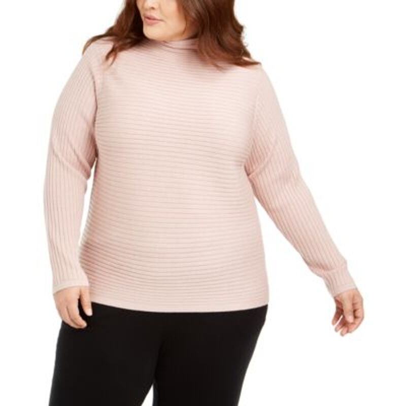 Eileen Fisher Plus Size Ribbed Wool Funnel Neck Long Sleeve Top - Size XL