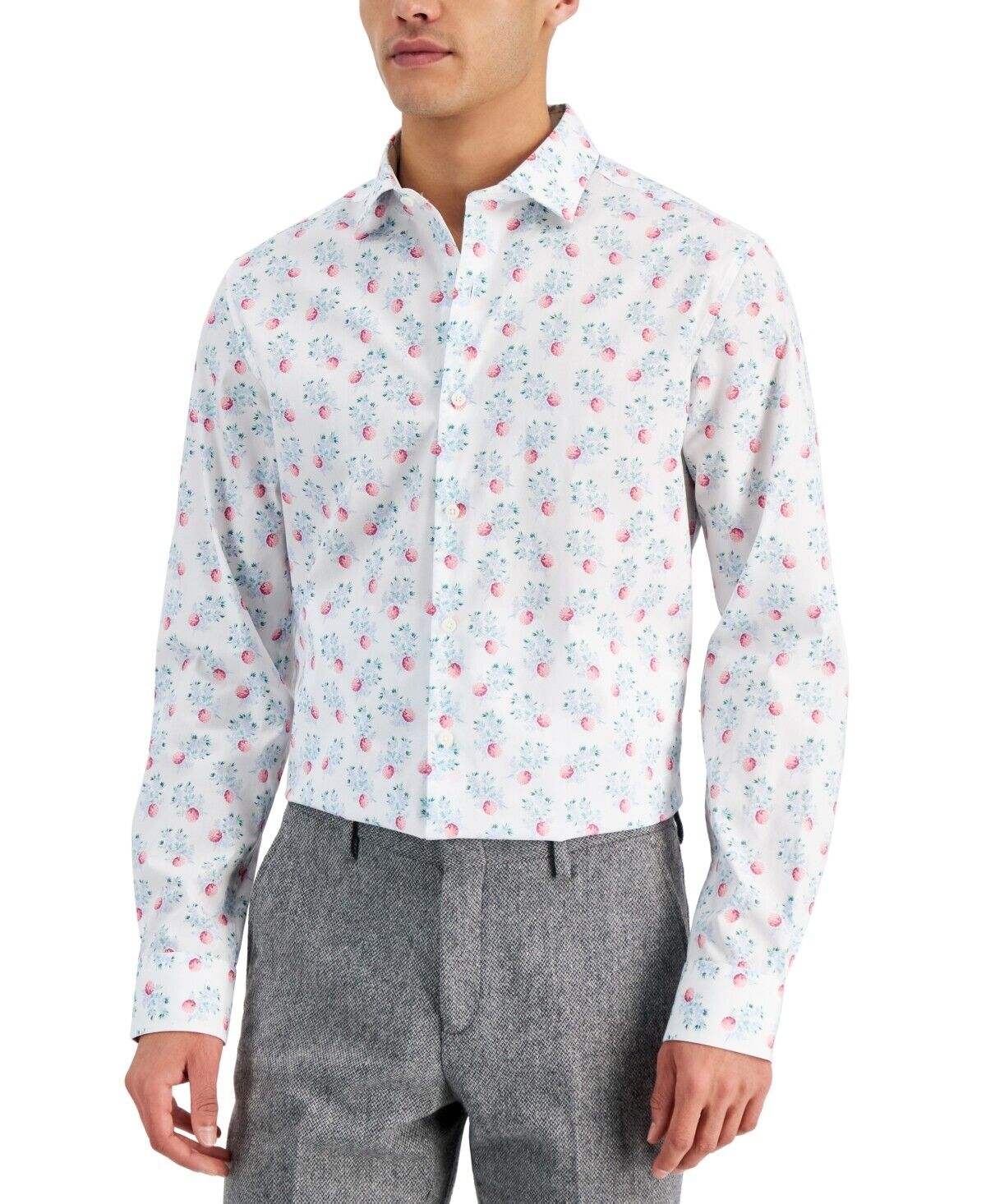 2-Pack Bundle – Bar III Men’s Slim Fit Dress Shirts – White Floral & Lavender – Size XL