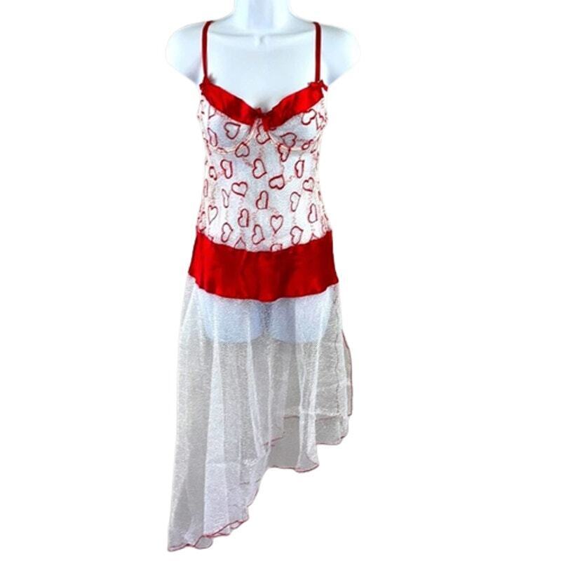 Elegant Moments Red White Heart Lace Lingerie Gown Nightie White Small