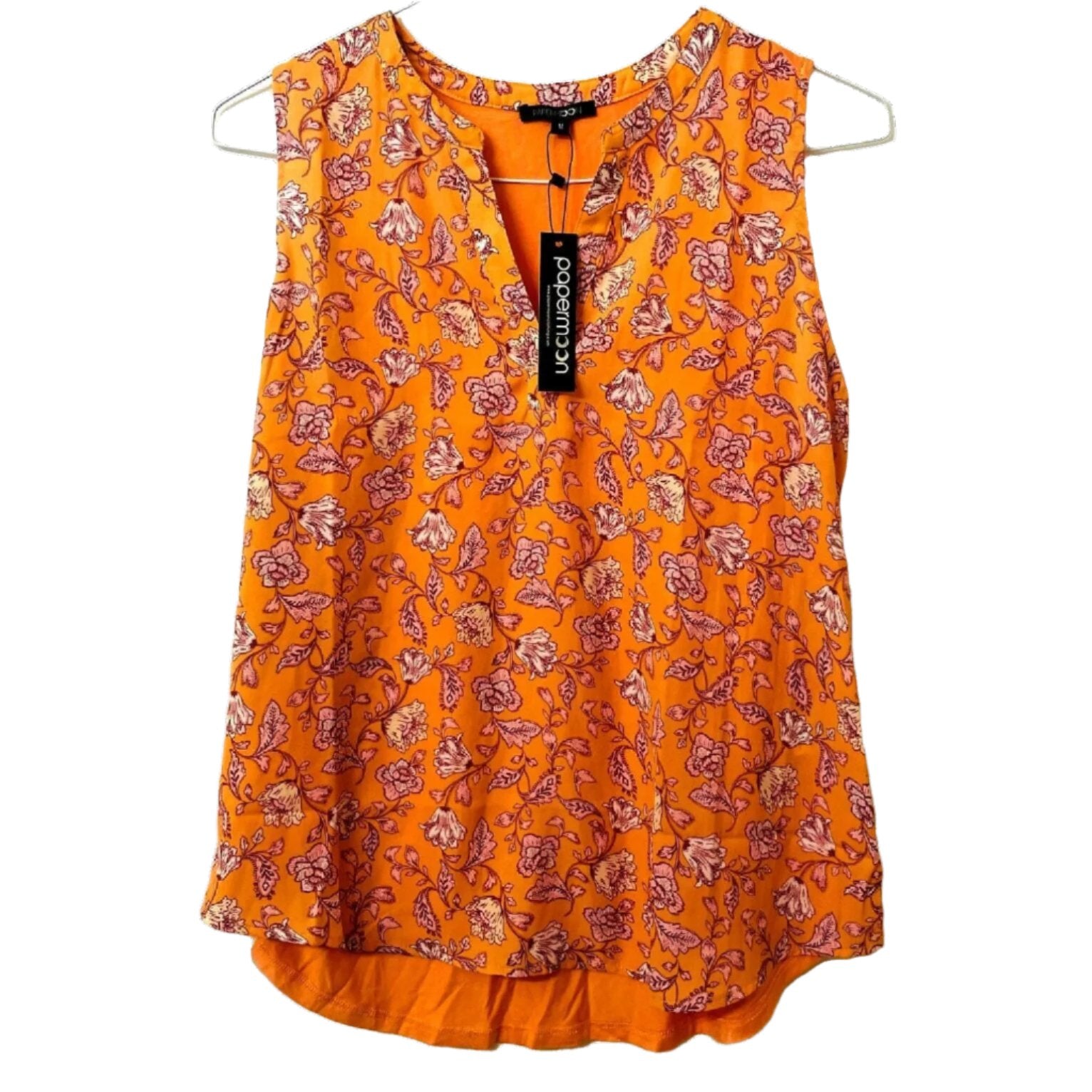 Papermoon Women’s Floral V-Neck Tops Bundle – 2-Pack – Sleeveless & Lined Sleeve – Size M – Orange/Blue