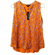 Papermoon Women’s Floral V-Neck Tops Bundle – 2-Pack – Sleeveless & Lined Sleeve – Size M – Orange/Blue