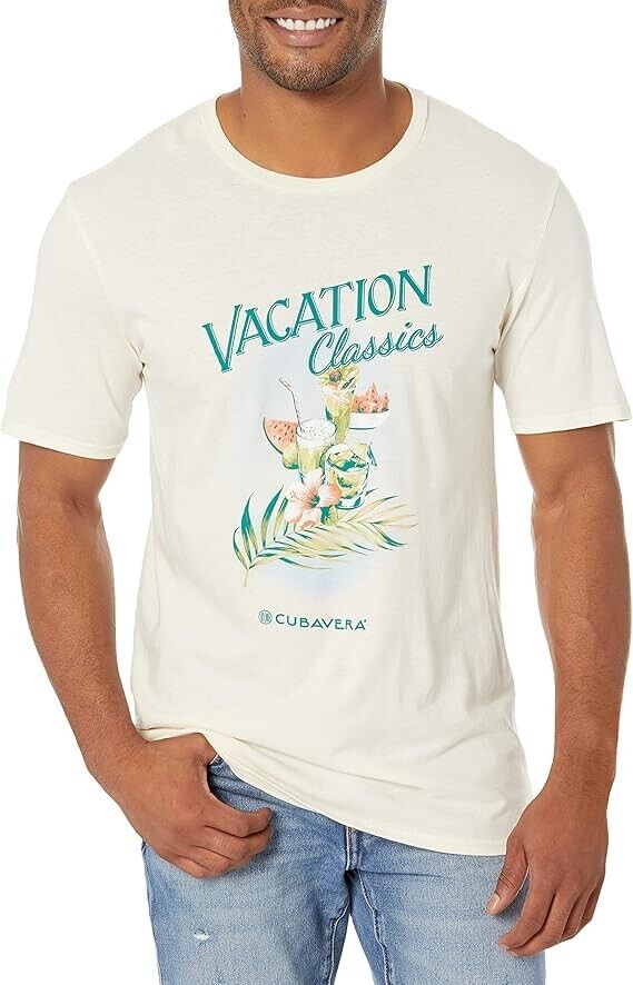 Cubavera Men's Vacation Short Sleeve Tee Shirt, Ivory - 2XL