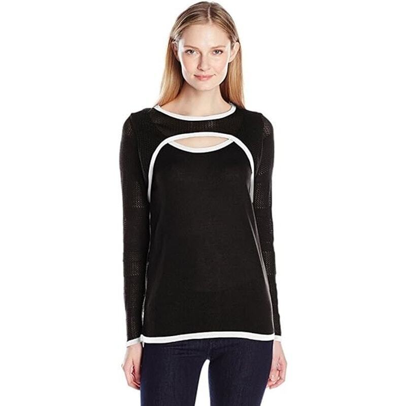 NY Collection Women's Long Sleeve Sweater Top with Cutout Detail - Size Small