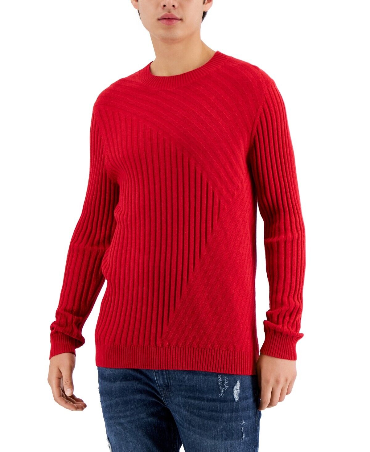 INC International Concepts Mens Tucker Crewneck Sweater Ruby, Dark Red - Medium