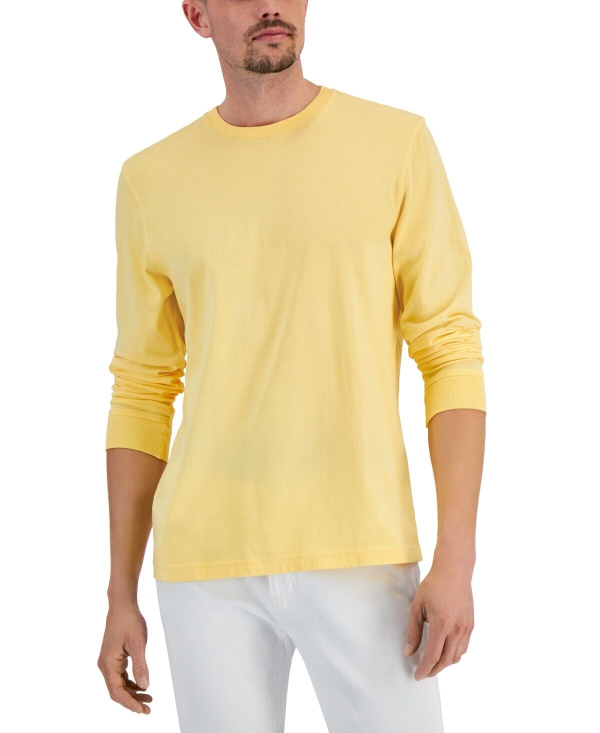 Club Room Men's Long Sleeve T-Shirt, Yellow - Small