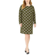 Michael Kors Women's Evergreen Plaid Long Sleeve Shift Dress - Size XS