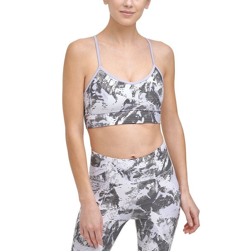 DKNY Women's Printed Striped Strappy Sports Bra - Size Medium