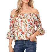 CeCe Women’s Blouse Bundle – 2-Pack – Size XS – Floral Off-Shoulder & Black Smocked Tops