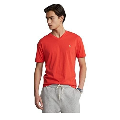 Polo Ralph Lauren Men's Classic Jersey V-Neck Short Sleeve T-Shirt, Red - Small
