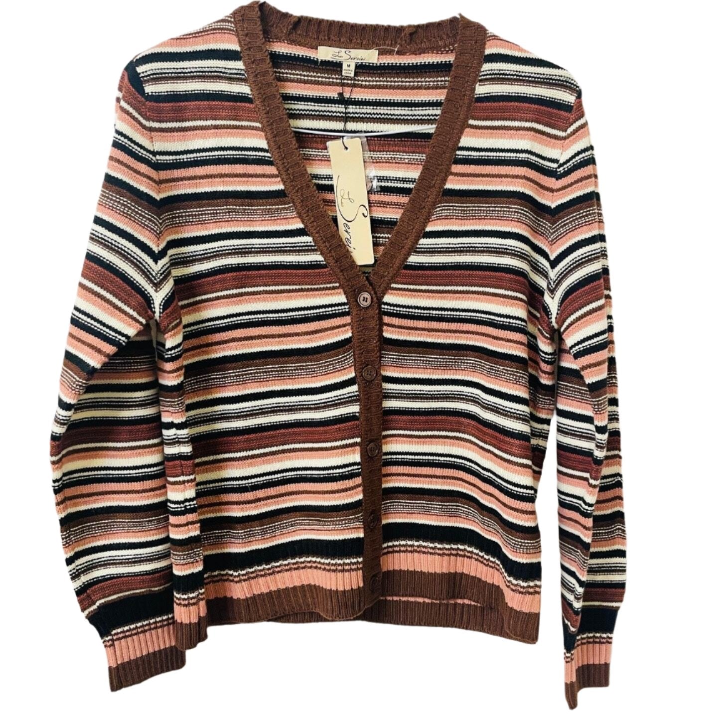 Les Serein Button Up Striped Stretchy Sweater - Size Medium