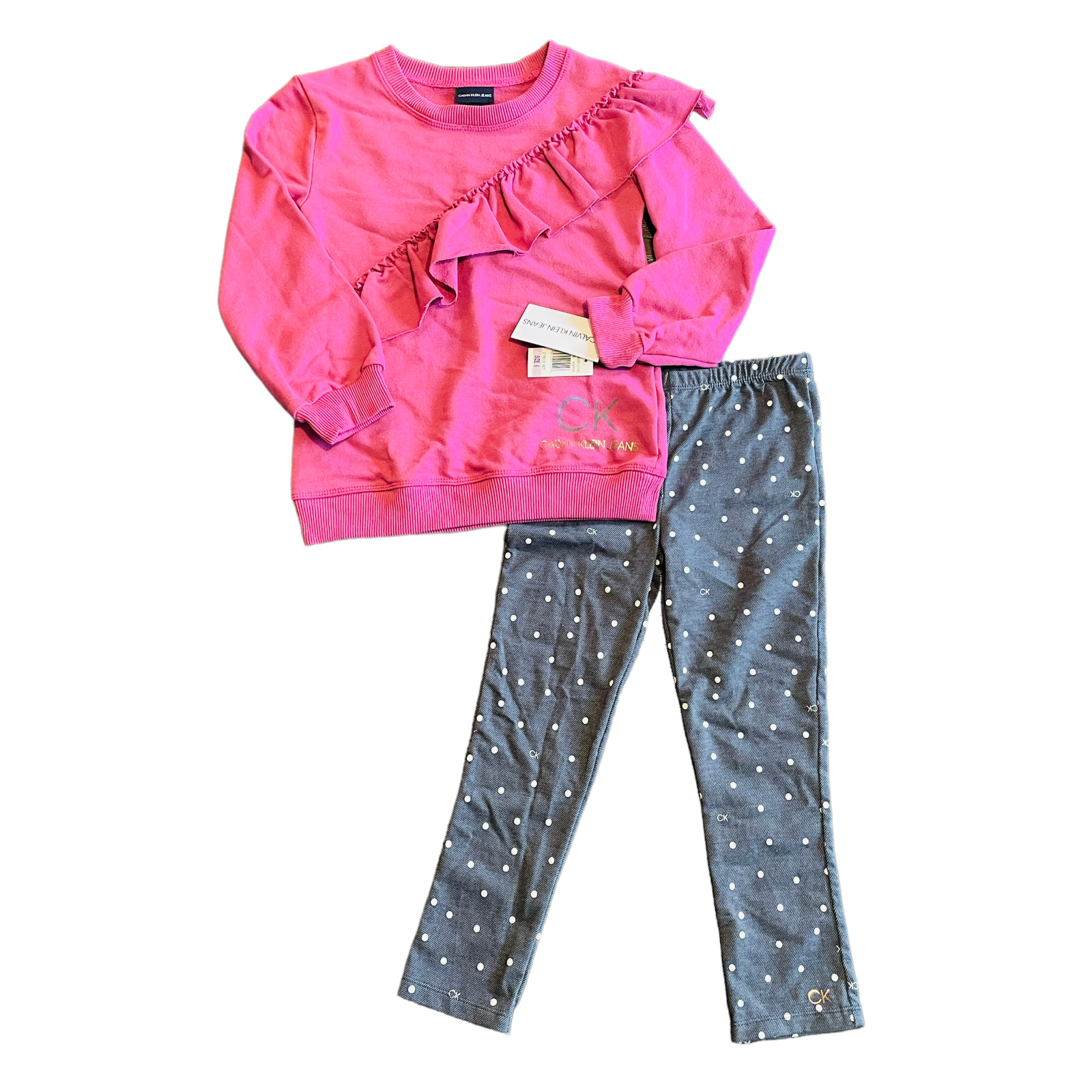 Calvin Klein Little Girls' Sweater and Leggings Set Pink & Gray