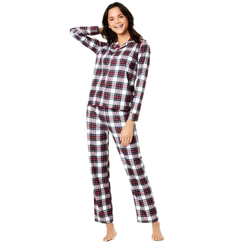 Family PJs Womens Plaid Button Front Pajama Top Red Medium
