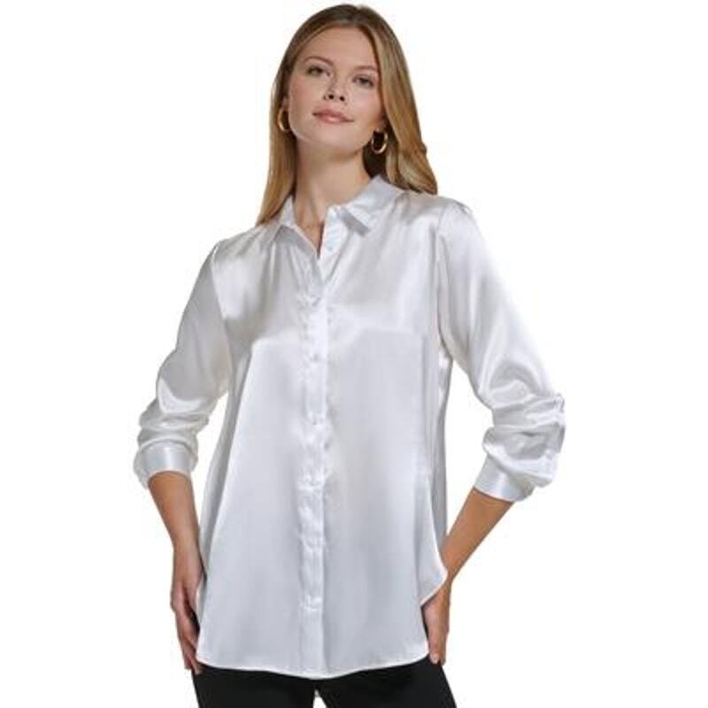 Calvin Klein Women's Oversized Satin Button-Down Shirt - Size Large