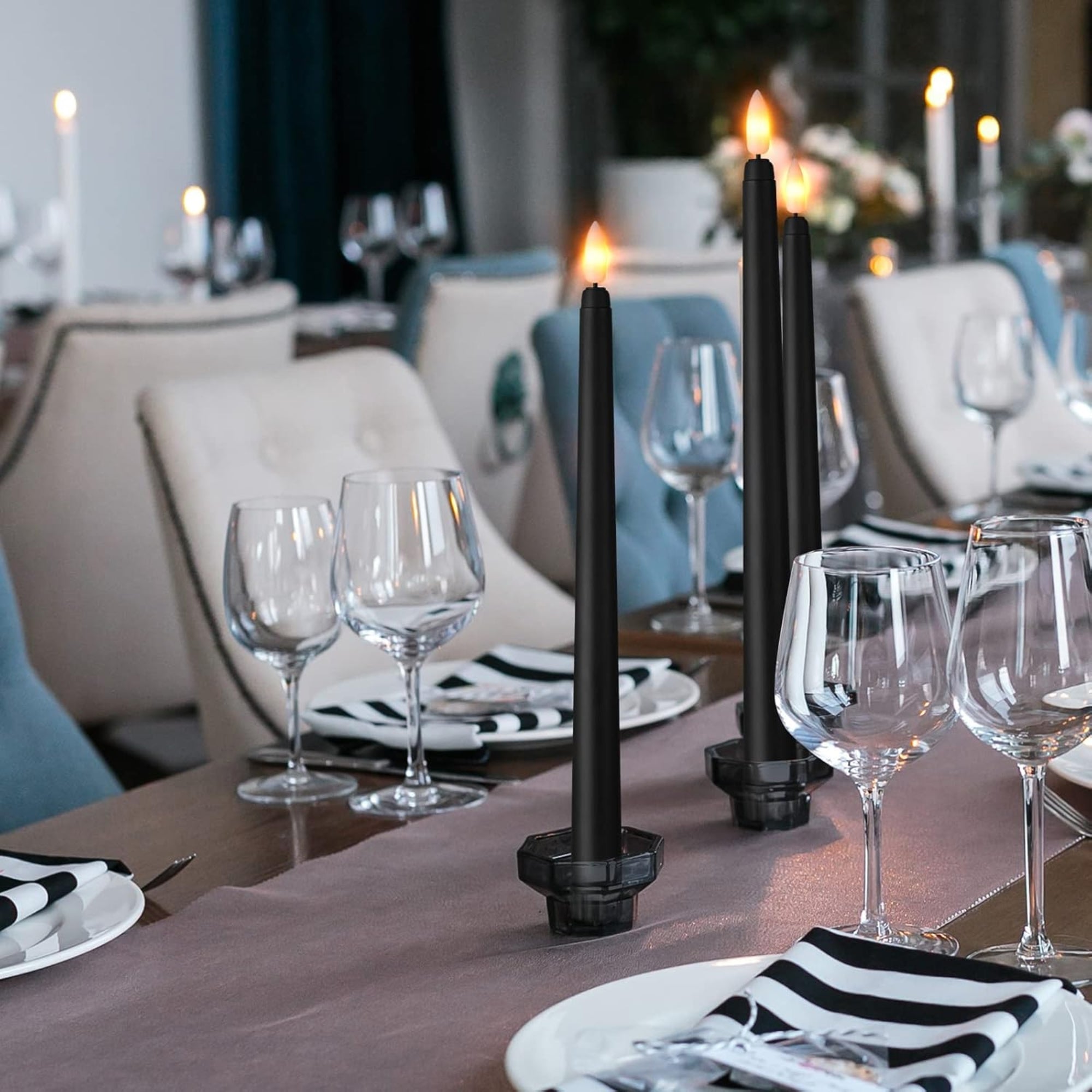 Macarrie 24-Pack Flameless Taper Candles – 11" Battery Operated LED Candlesticks – Black