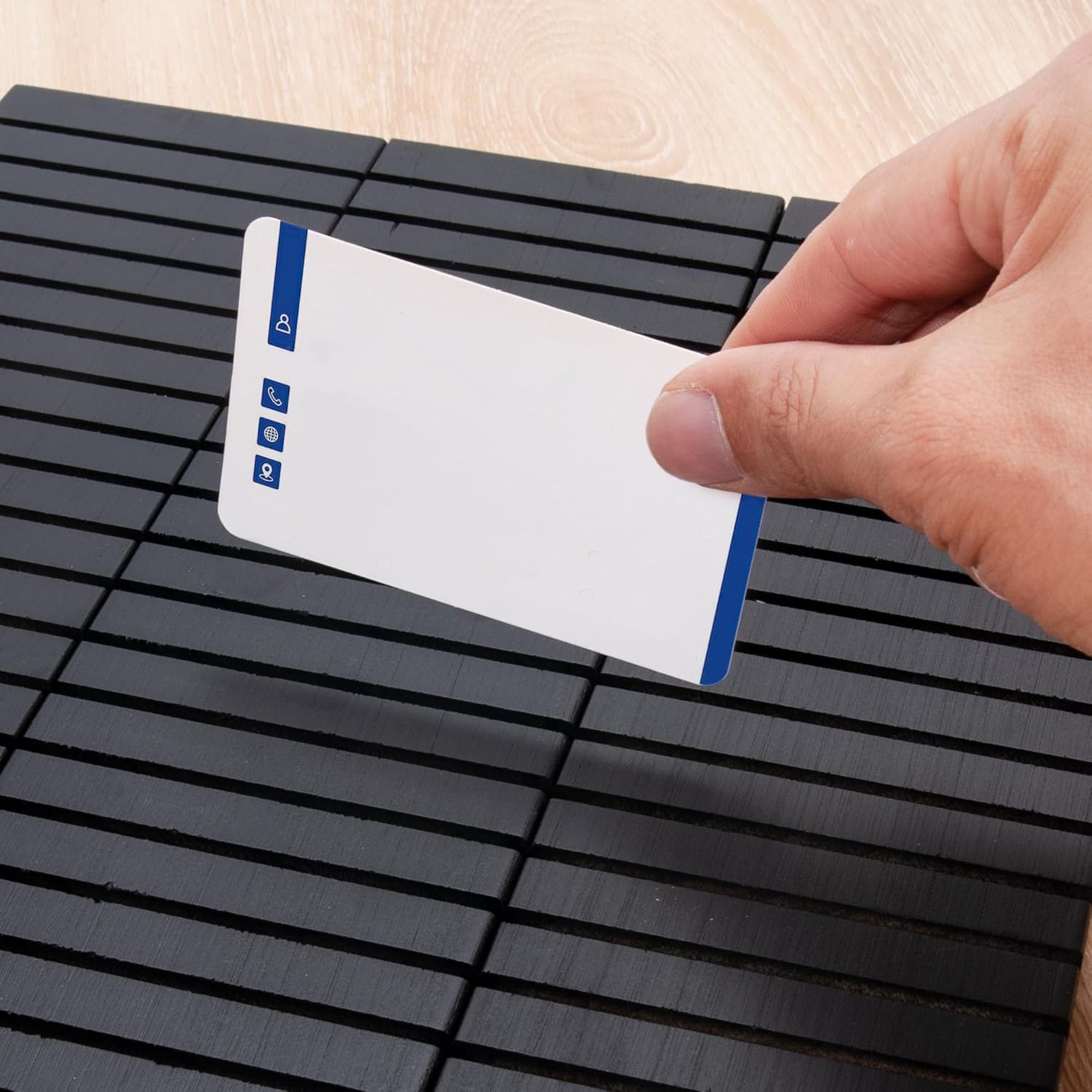 WILLOWDALE 4-Piece 12" Wood Name Badge Holder Organizer – Black Counter Card Display Stand