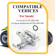 Fuel Valve Petcock for Suzuki ALT50 QuadRunner 50 LT50 (1983–1987) – Stainless Steel, Chrome