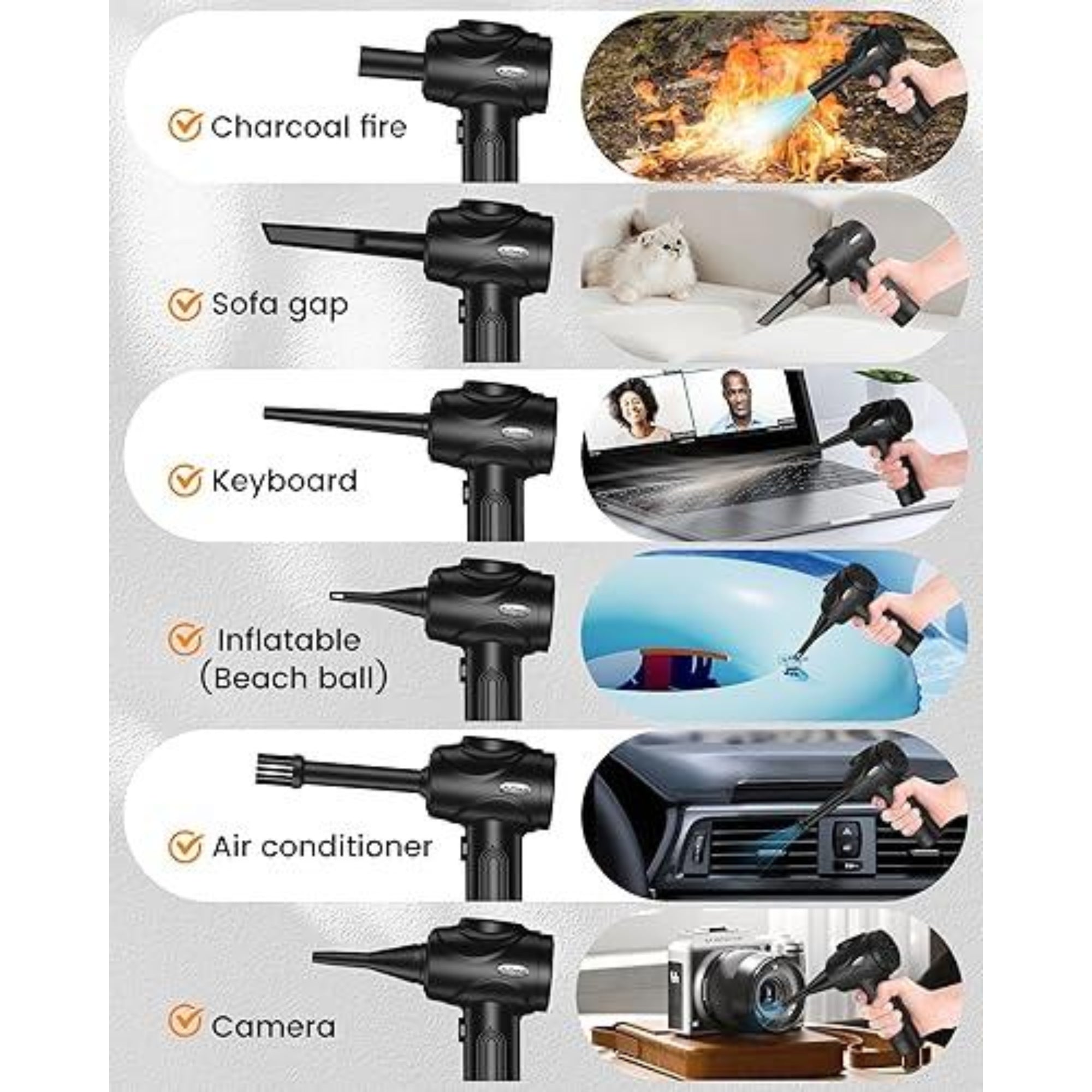 Electric Compressed Air Duster – 100000RPM Cordless Blower with LED Light, 3-Speed Power, 8000mAh Rechargeable Battery – for PC, Keyboard, Car & Electronics (Black)