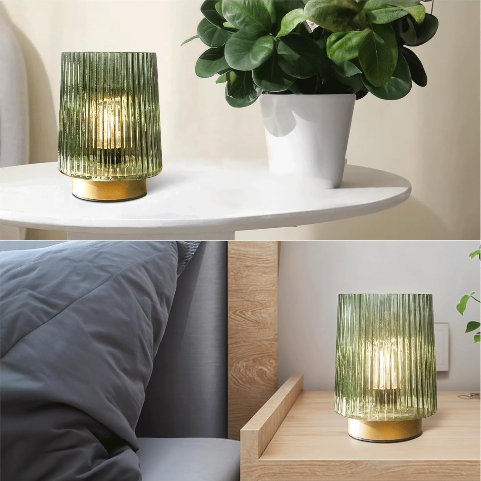 ULAROOM Battery Operated Lamp with Remote – Cordless, Dimmable Table Lamp with Timer – Forest Green / Gold