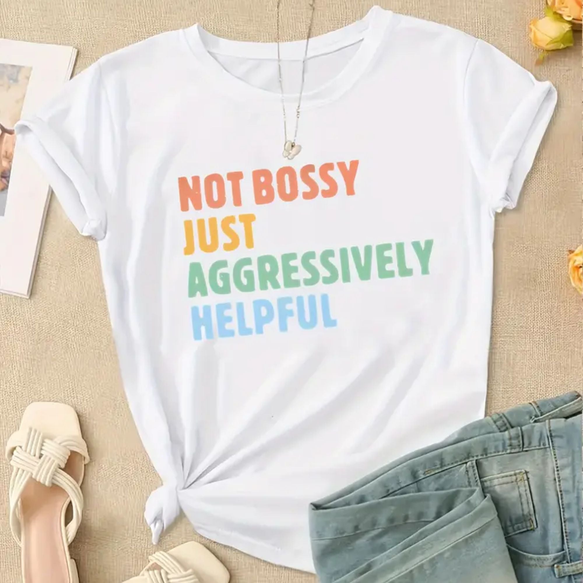 Women's Casual Sporty T-Shirt with Unique Letter Print - Medium