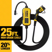 DeWalt Level-2 Portable Electric Vehicle EV Charger, 16 Amps, 120-240V, 3.8 KW, 25 Ft. Cable, Weatherproof