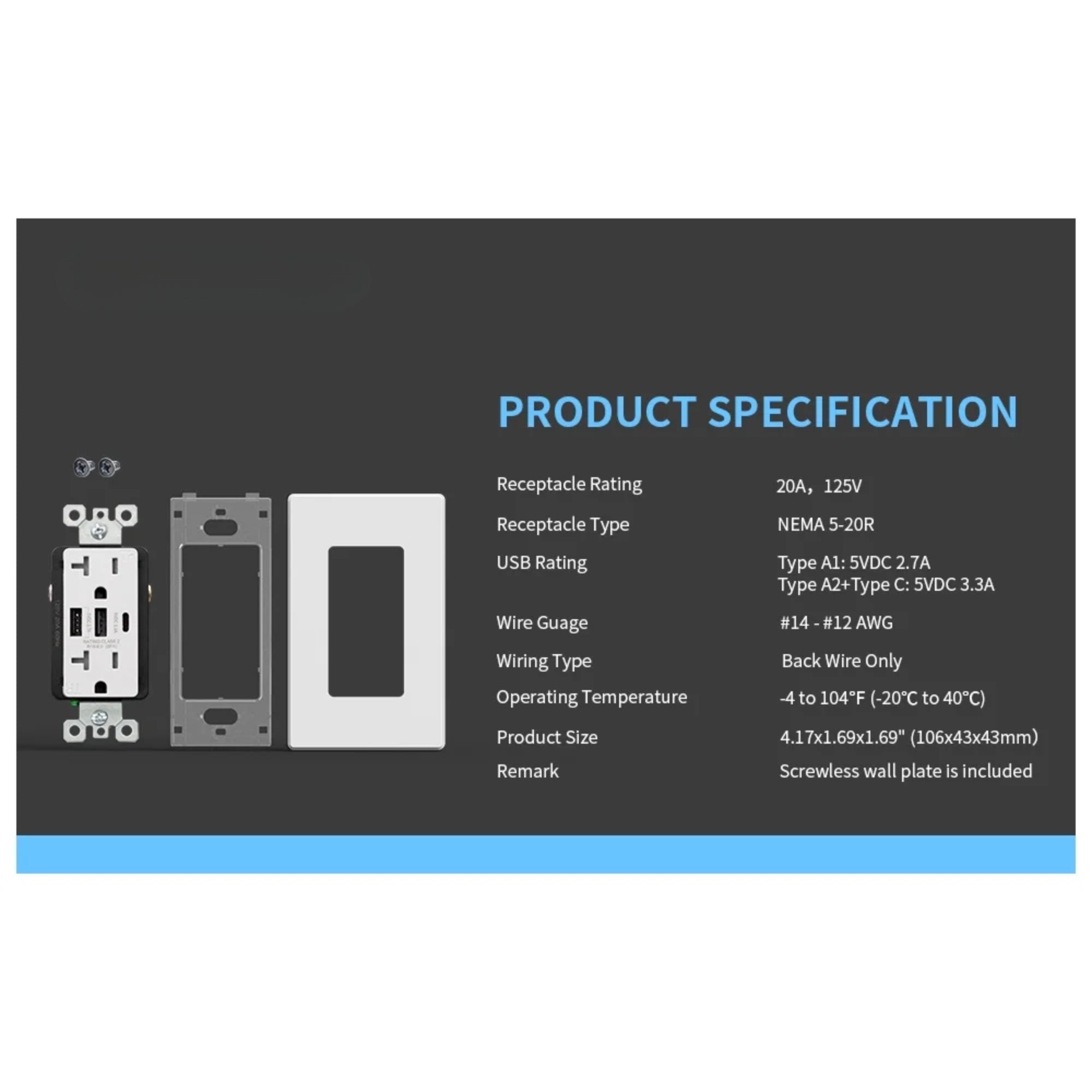 ELEGRP USB Outlets Receptacles 3-Port USB-C Wall Outlet – 30W 6.0A Tamper-Resistant