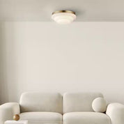 Globe Electric 11.81 in. 2-Light Matte Brass Flush Mount Ceiling Light with Tiered Milk Glass Shade