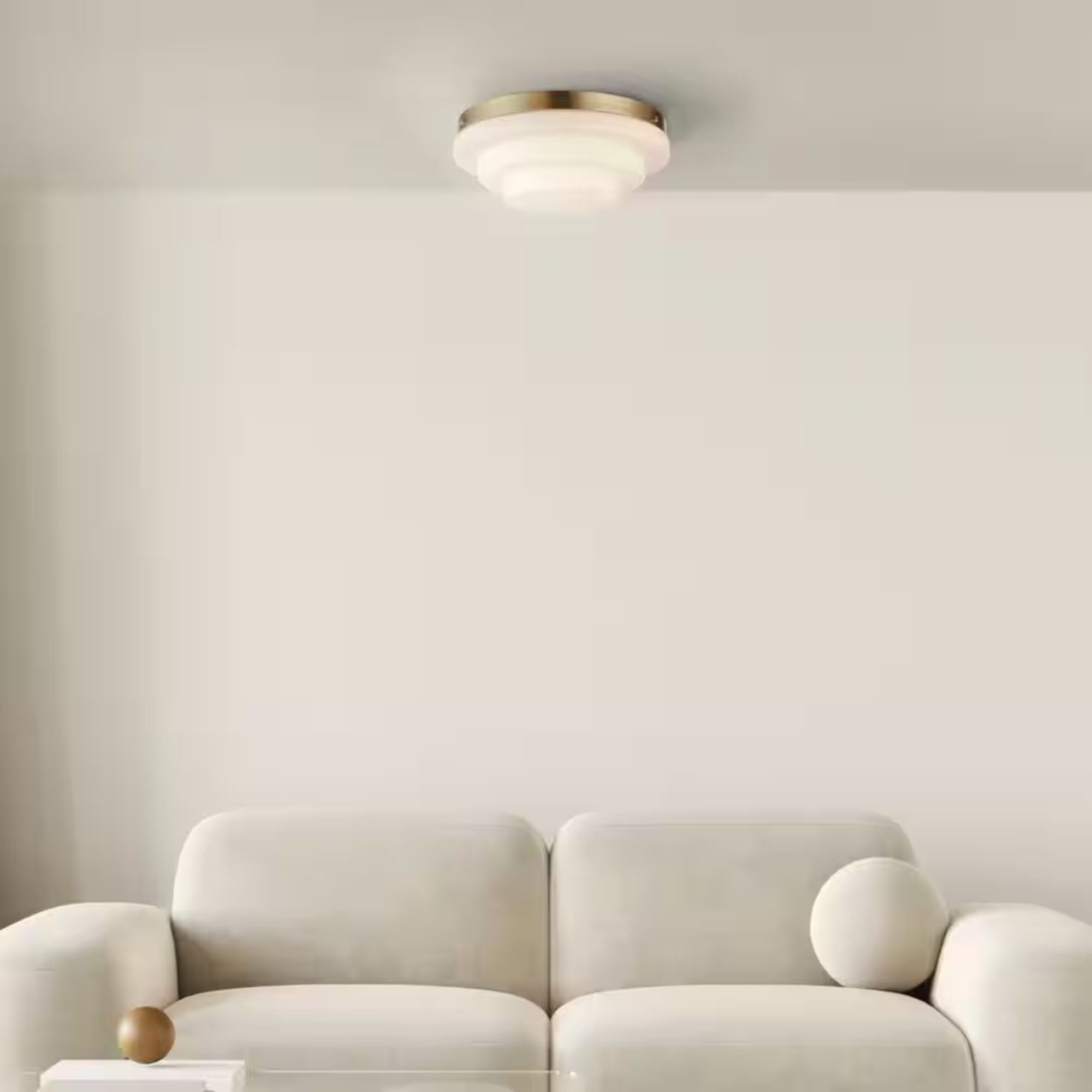 Globe Electric 11.81 in. 2-Light Matte Brass Flush Mount Ceiling Light with Tiered Milk Glass Shade