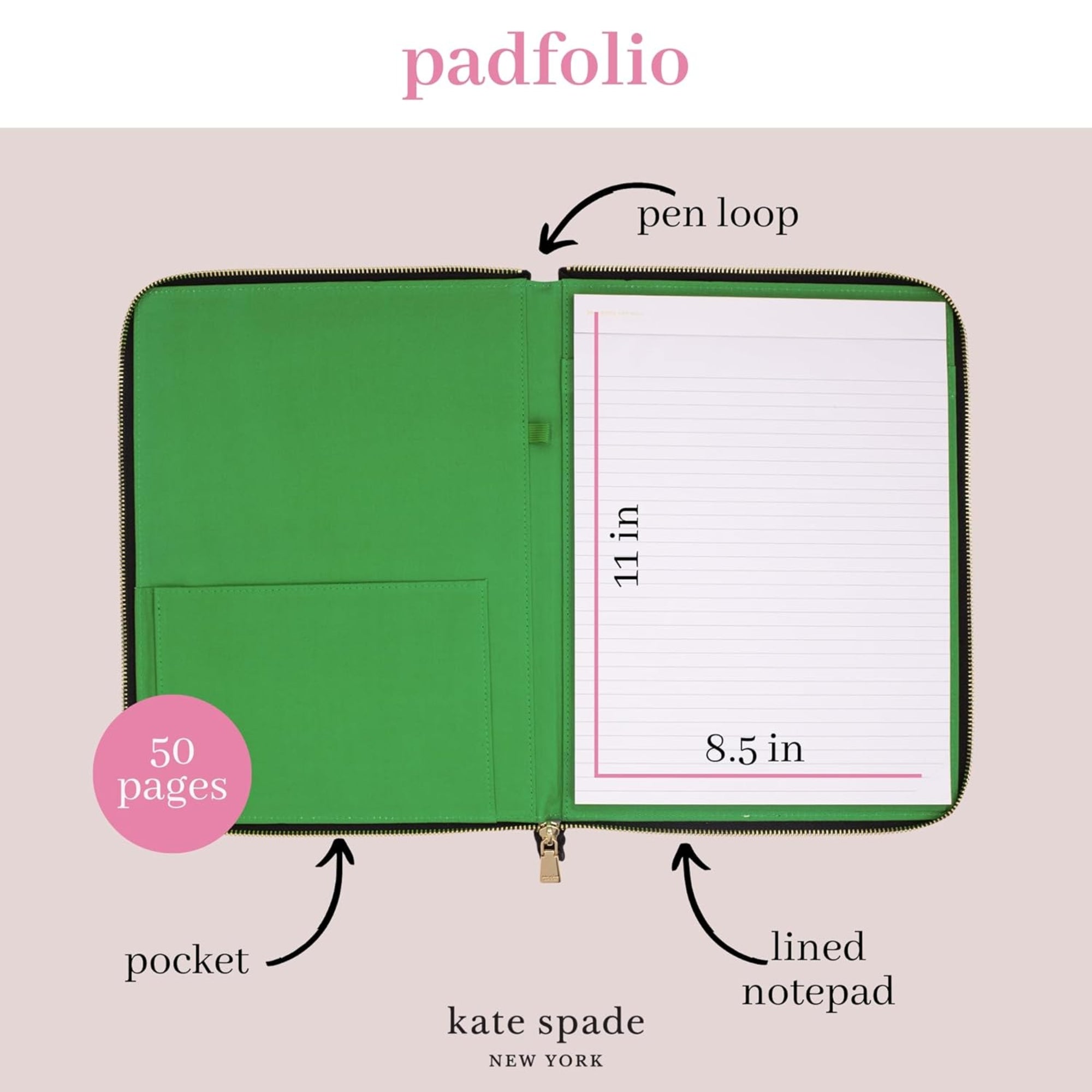 Kate Spade New York Vegan Leather Padfolio – Zippered 8.5" x 11" Portfolio Organizer, Modern Leopard